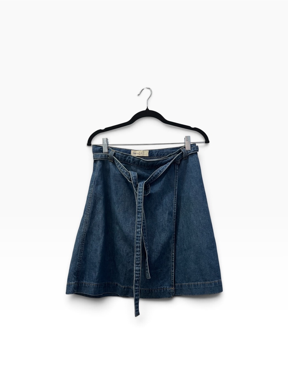 GAP Denim A-Line Wrap Mini Jeans Skirt with Tie Belt, 27R